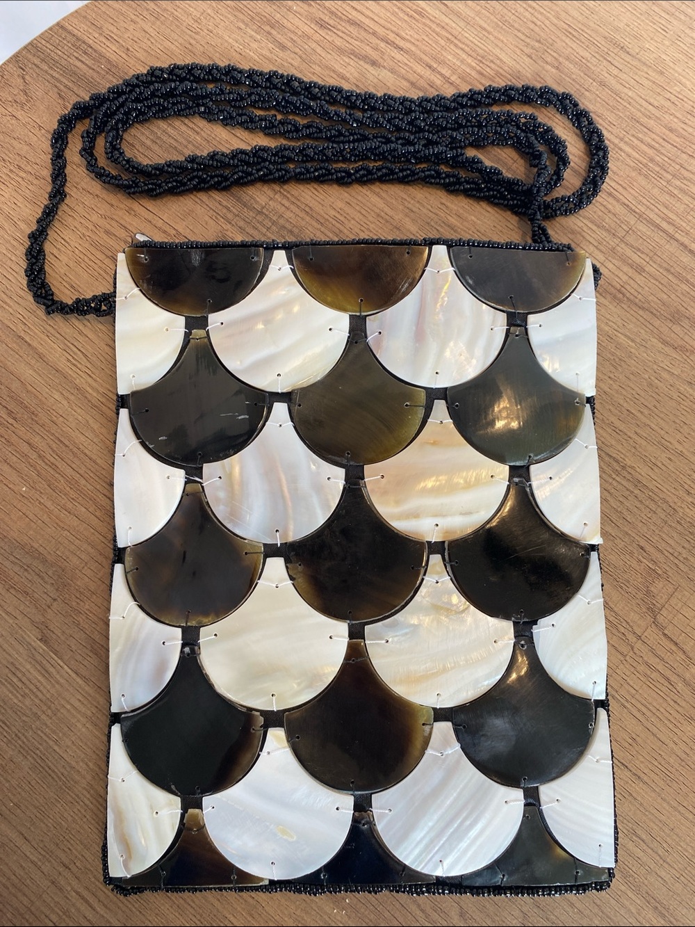 Sea Cove Beach to City Collection Black and White Mother of Pearl Crossbody Bag